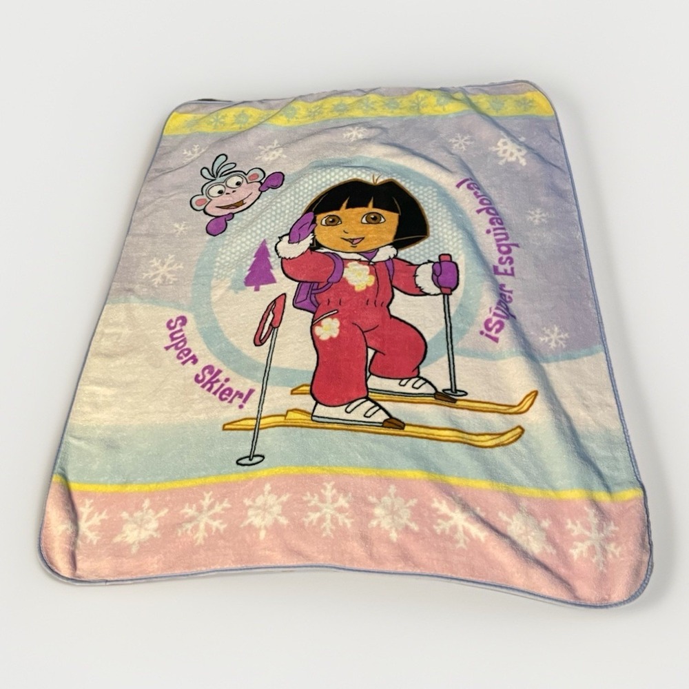 Vintage Nickelodeon Dora the Explorer Blanket Y2K character Ski Boots Soft 59x47